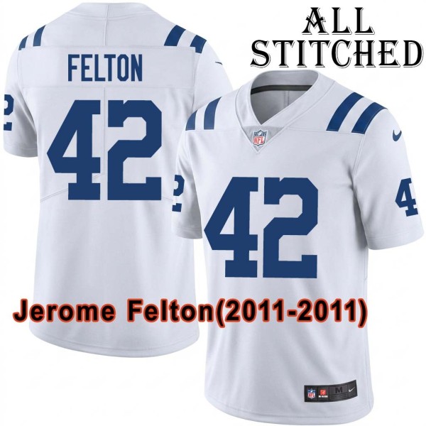 White Embroidered Jerome Felton Indianapolis Colts #42 Stitched Jersey