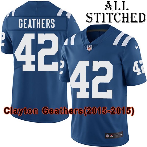 Blue Home Embroidered Clayton Geathers Indianapolis Colts #42 Stitched Jersey