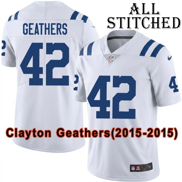 White Embroidered Clayton Geathers Indianapolis Colts #42 Stitched Jersey