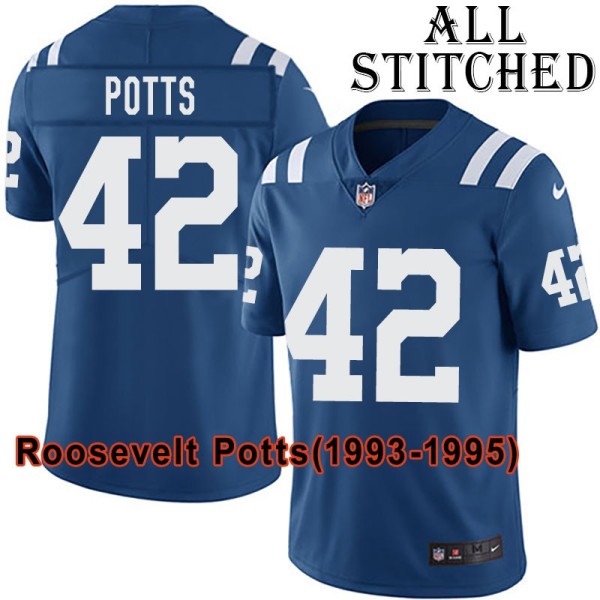 Blue Home Embroidered Roosevelt Potts Indianapolis Colts #42 Stitched Jersey
