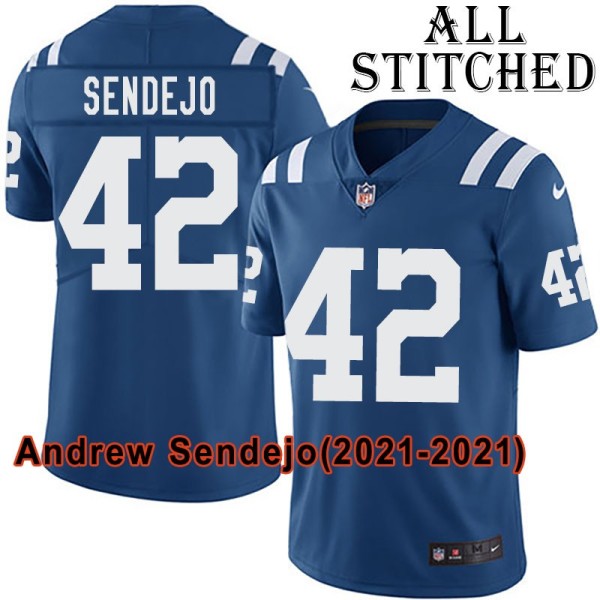 Blue Home Embroidered Andrew Sendejo Indianapolis Colts #42 Stitched Jersey