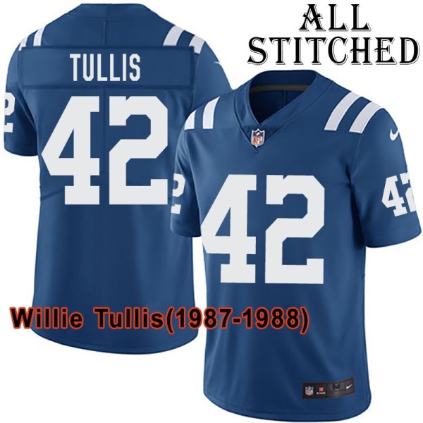 Blue Home Embroidered Willie Tullis Indianapolis Colts #42 Stitched Jersey