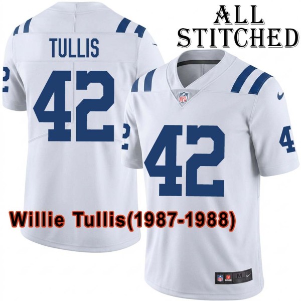 White Embroidered Willie Tullis Indianapolis Colts #42 Stitched Jersey