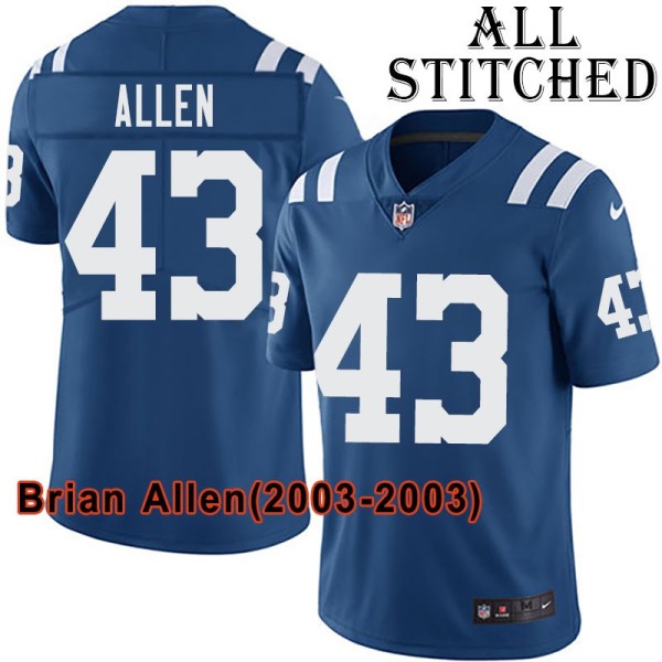 Blue Home Embroidered Brian Allen Indianapolis Colts #43 Stitched Jersey