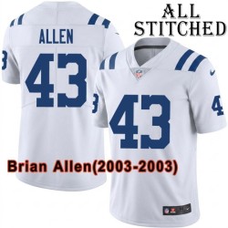 White Embroidered Brian Allen Indianapolis Colts #43 Stitched Jersey