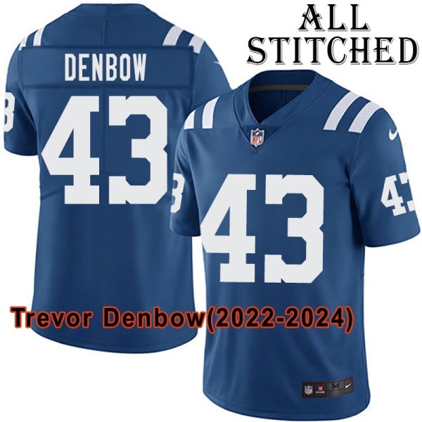 Blue Home Embroidered Trevor Denbow Indianapolis Colts #43 Stitched Jersey