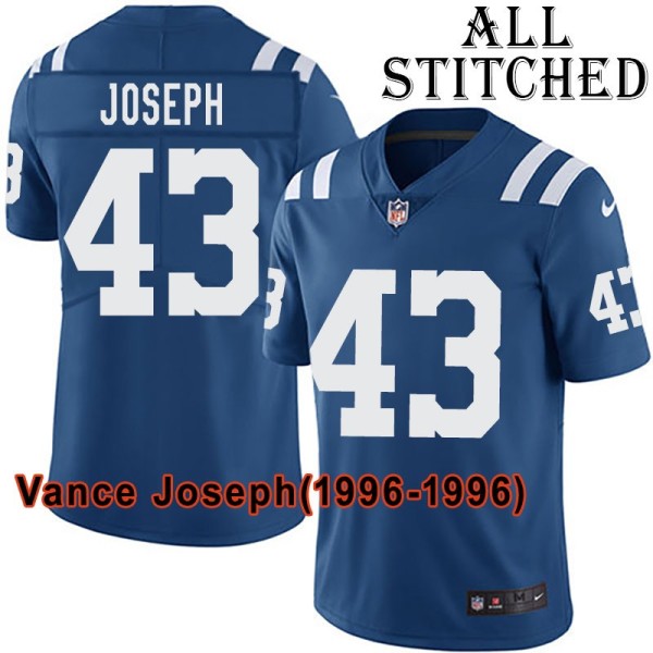 Blue Home Embroidered Vance Joseph Indianapolis Colts #43 Stitched Jersey