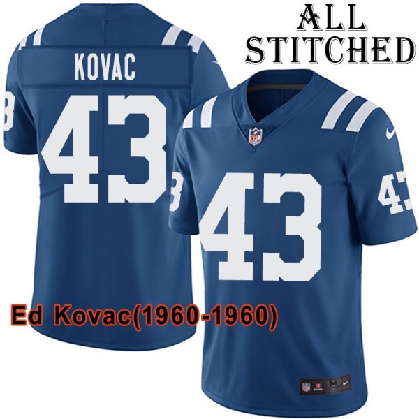 Blue Home Embroidered Ed Kovac Indianapolis Colts #43 Stitched Jersey