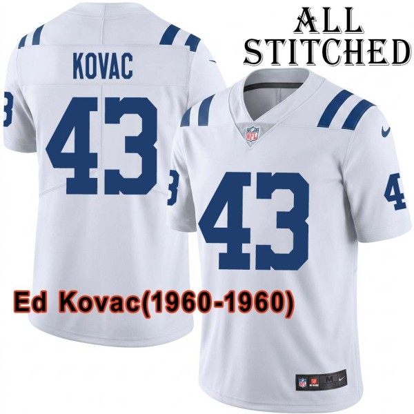 White Embroidered Ed Kovac Indianapolis Colts #43 Stitched Jersey