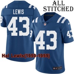 Blue Home Embroidered Hal Lewis Indianapolis Colts #43 Stitched Jersey