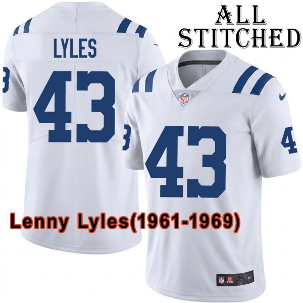 White Embroidered Lenny Lyles Indianapolis Colts #43 Stitched Jersey