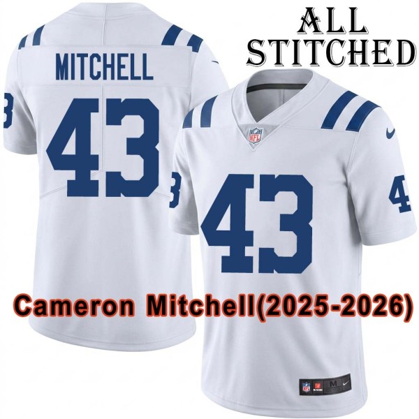 White Embroidered Cameron Mitchell Indianapolis Colts #43 Stitched Jersey
