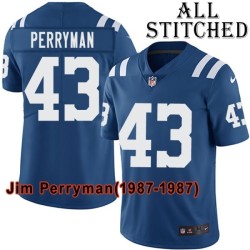 Blue Home Embroidered Jim Perryman Indianapolis Colts #43 Stitched Jersey
