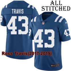 Blue Home Embroidered Ross Travis Indianapolis Colts #43 Stitched Jersey