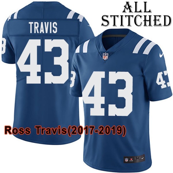 Blue Home Embroidered Ross Travis Indianapolis Colts #43 Stitched Jersey
