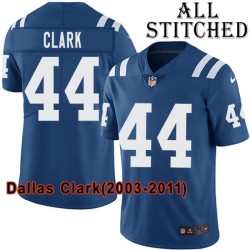 Blue Home Embroidered Dallas Clark Indianapolis Colts #44 Stitched Jersey