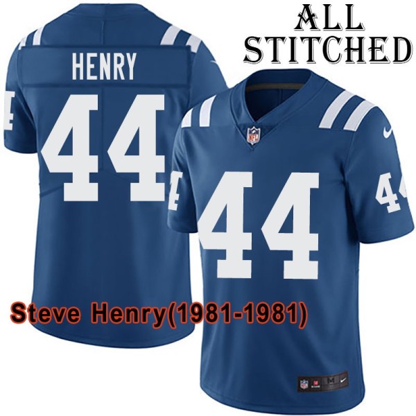 Blue Home Embroidered Steve Henry Indianapolis Colts #44 Stitched Jersey