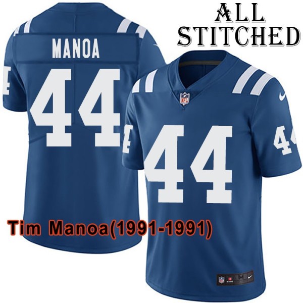 Blue Home Embroidered Tim Manoa Indianapolis Colts #44 Stitched Jersey