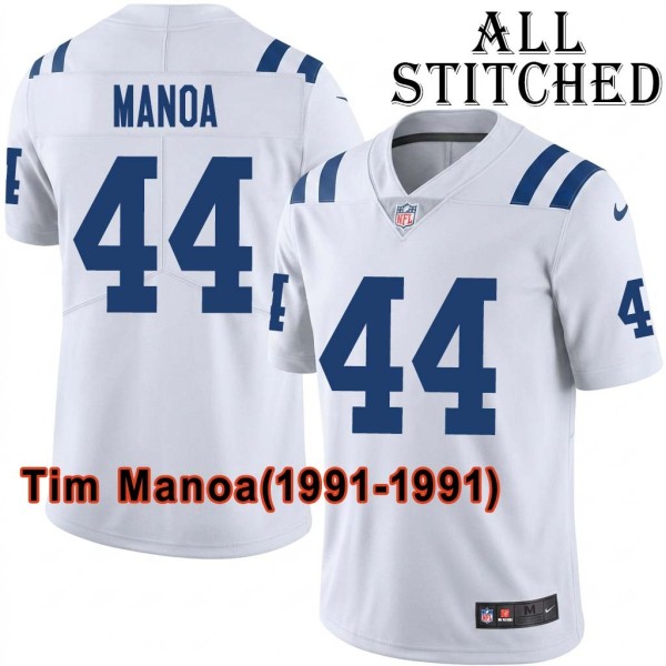 White Embroidered Tim Manoa Indianapolis Colts #44 Stitched Jersey