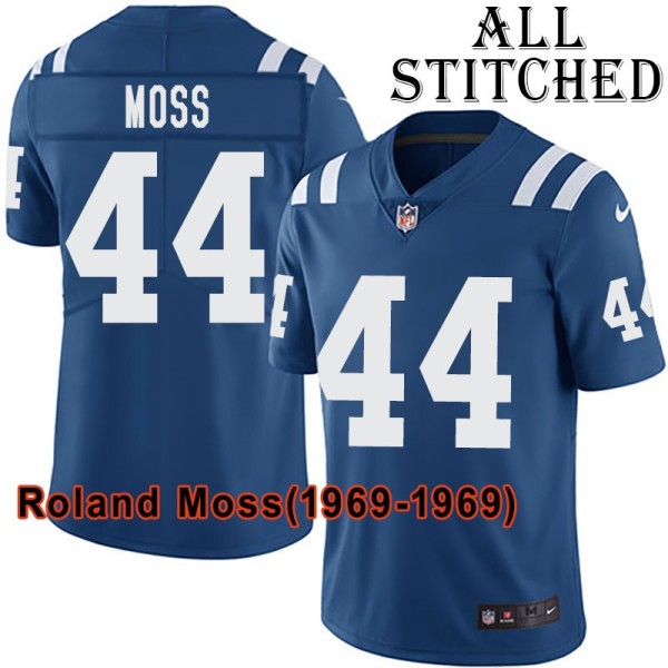 Blue Home Embroidered Roland Moss Indianapolis Colts #44 Stitched Jersey