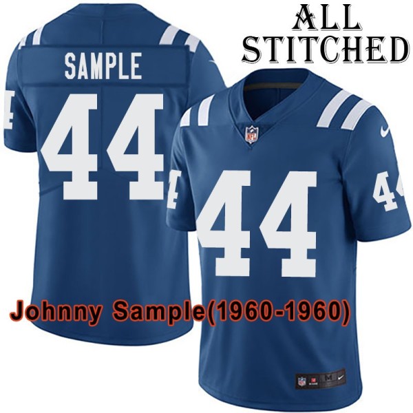 Blue Home Embroidered Johnny Sample Indianapolis Colts #44 Stitched Jersey