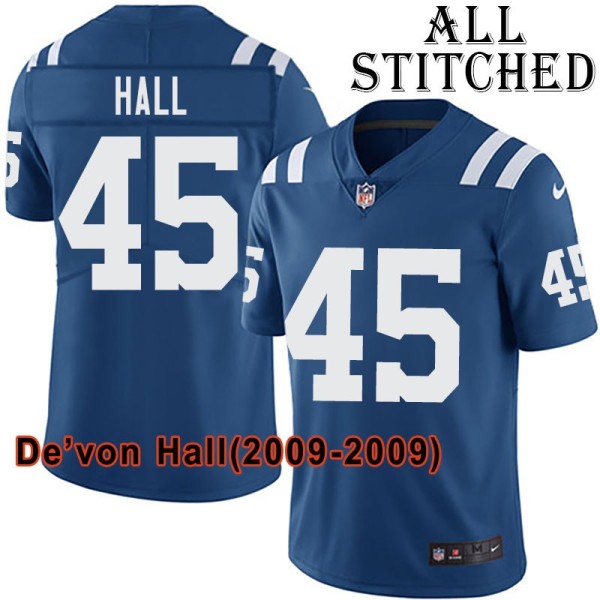 Blue Home Embroidered De'von Hall Indianapolis Colts #45 Stitched Jersey