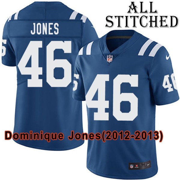 Blue Home Embroidered Dominique Jones Indianapolis Colts #46 Stitched Jersey