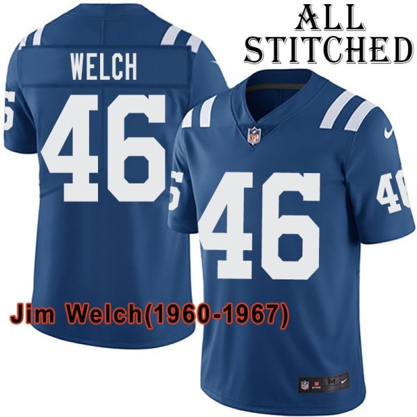 Blue Home Embroidered Jim Welch Indianapolis Colts #46 Stitched Jersey