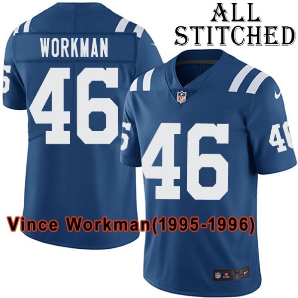 Blue Home Embroidered Vince Workman Indianapolis Colts #46 Stitched Jersey