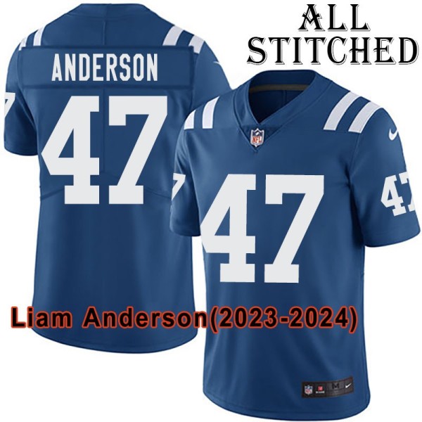 Blue Home Embroidered Liam Anderson Indianapolis Colts #47 Stitched Jersey