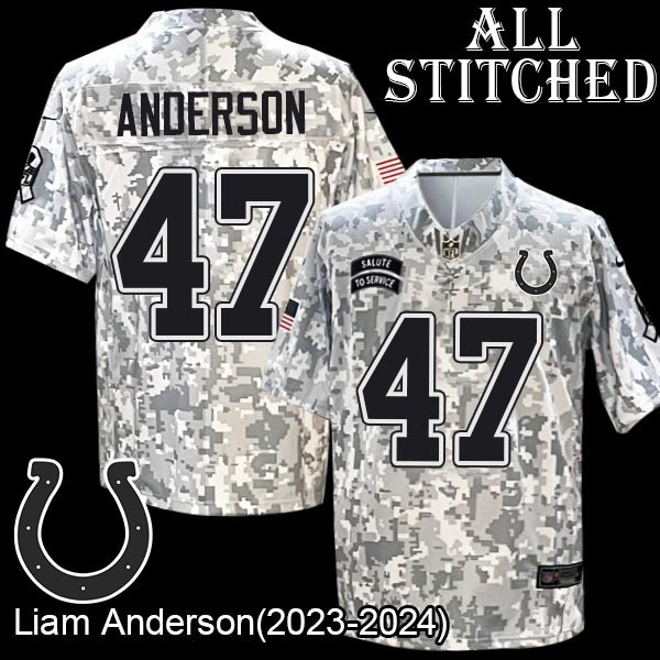 Camo Embroidered Liam Anderson Indianapolis Colts #47 Stitched Jersey