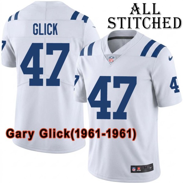 White Embroidered Gary Glick Indianapolis Colts #47 Stitched Jersey