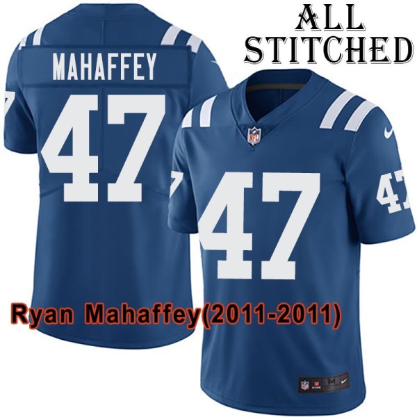 Blue Home Embroidered Ryan Mahaffey Indianapolis Colts #47 Stitched Jersey