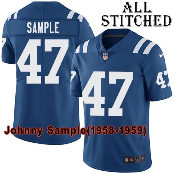Blue Home Embroidered Johnny Sample Indianapolis Colts #47 Stitched Jersey