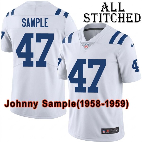White Embroidered Johnny Sample Indianapolis Colts #47 Stitched Jersey