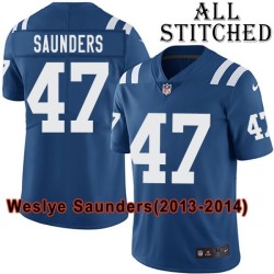 Blue Home Embroidered Weslye Saunders Indianapolis Colts #47 Stitched Jersey