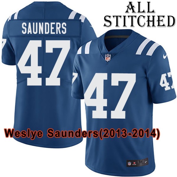 Blue Home Embroidered Weslye Saunders Indianapolis Colts #47 Stitched Jersey