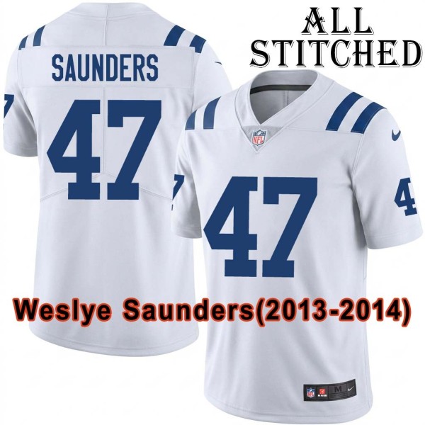 White Embroidered Weslye Saunders Indianapolis Colts #47 Stitched Jersey