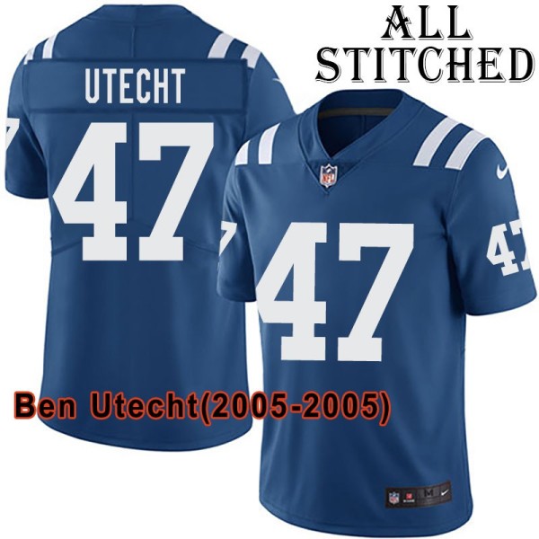 Blue Home Embroidered Ben Utecht Indianapolis Colts #47 Stitched Jersey