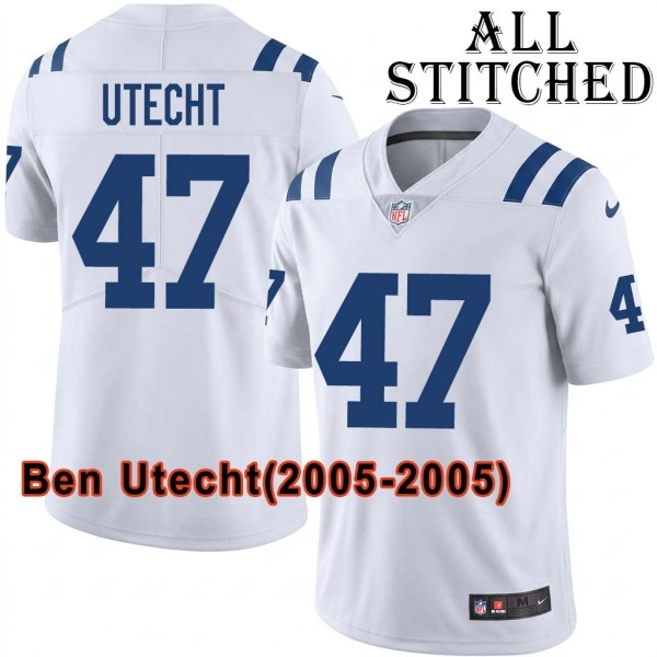 White Embroidered Ben Utecht Indianapolis Colts #47 Stitched Jersey