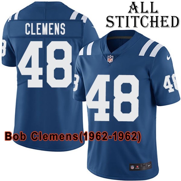 Blue Home Embroidered Bob Clemens Indianapolis Colts #48 Stitched Jersey