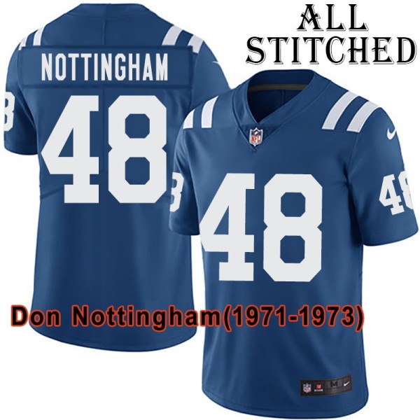 Blue Home Embroidered Don Nottingham Indianapolis Colts #48 Stitched Jersey
