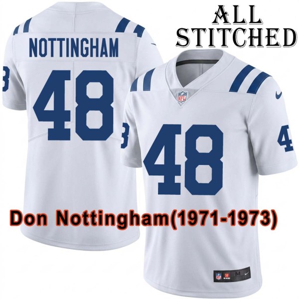 White Embroidered Don Nottingham Indianapolis Colts #48 Stitched Jersey