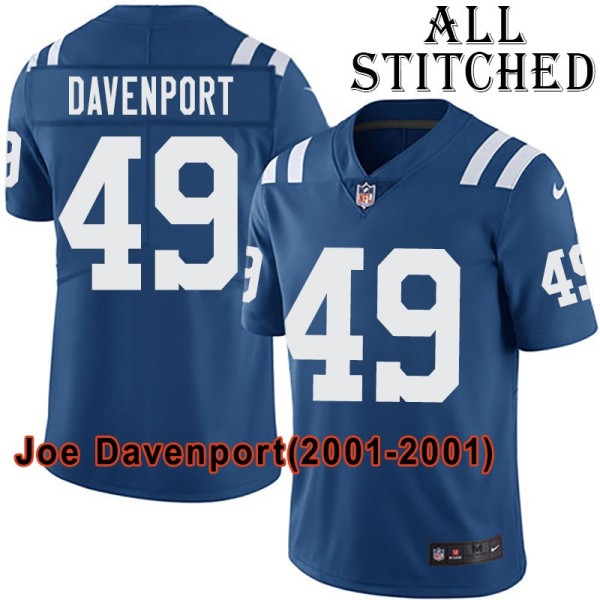 Blue Home Embroidered Joe Davenport Indianapolis Colts #49 Stitched Jersey