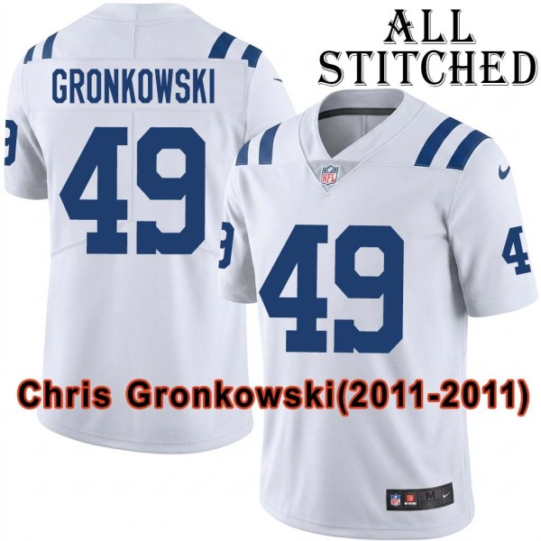 White Embroidered Chris Gronkowski Indianapolis Colts #49 Stitched Jersey