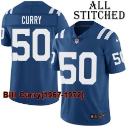 Blue Home Embroidered Bill Curry Indianapolis Colts #50 Stitched Jersey