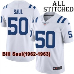 White Embroidered Bill Saul Indianapolis Colts #50 Stitched Jersey