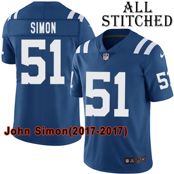 Blue Home Embroidered John Simon Indianapolis Colts #51 Stitched Jersey