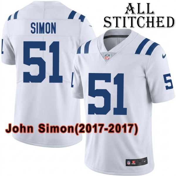 White Embroidered John Simon Indianapolis Colts #51 Stitched Jersey
