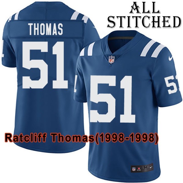 Blue Home Embroidered Ratcliff Thomas Indianapolis Colts #51 Stitched Jersey